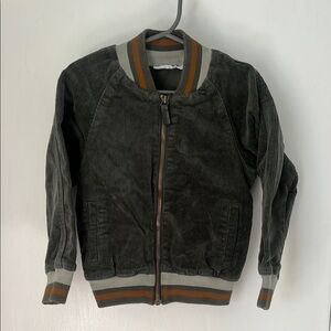 Jamie Kay Olive Corduroy Bomber Jacket with Stripe Trim